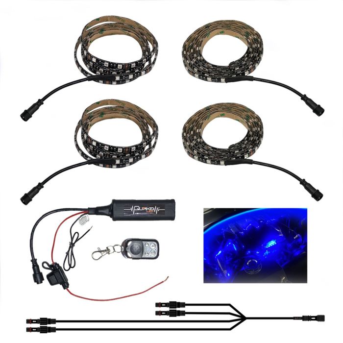 RGB Engine Bay Accent Lighting Kit with LED Strips, Bluetooth Controller, Remote and all wires – 44Watt