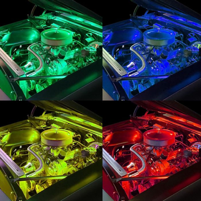 RGB Engine Bay Accent Lighting Kit with LED Strips, Bluetooth Controller, Remote and all wires – 44Watt