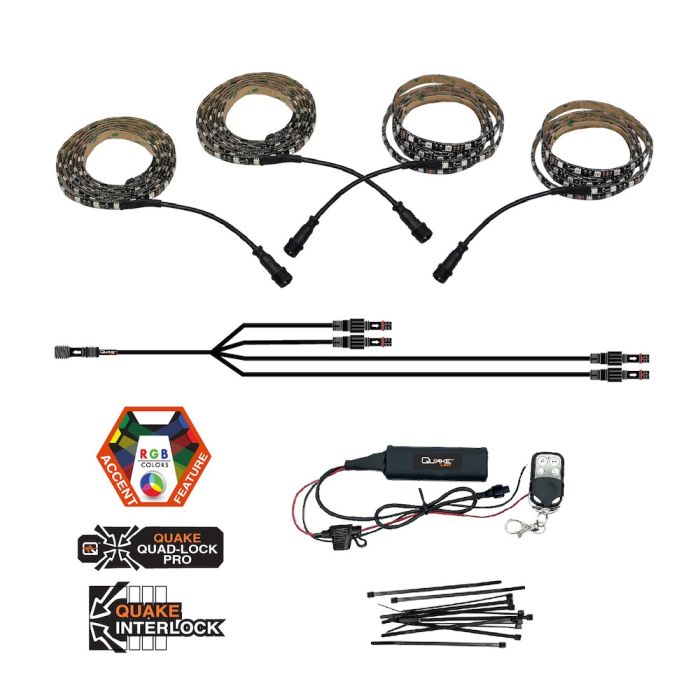 RGB Engine Bay Accent Lighting Kit with LED Strips, Bluetooth Controller, Remote and all wires – 44Watt